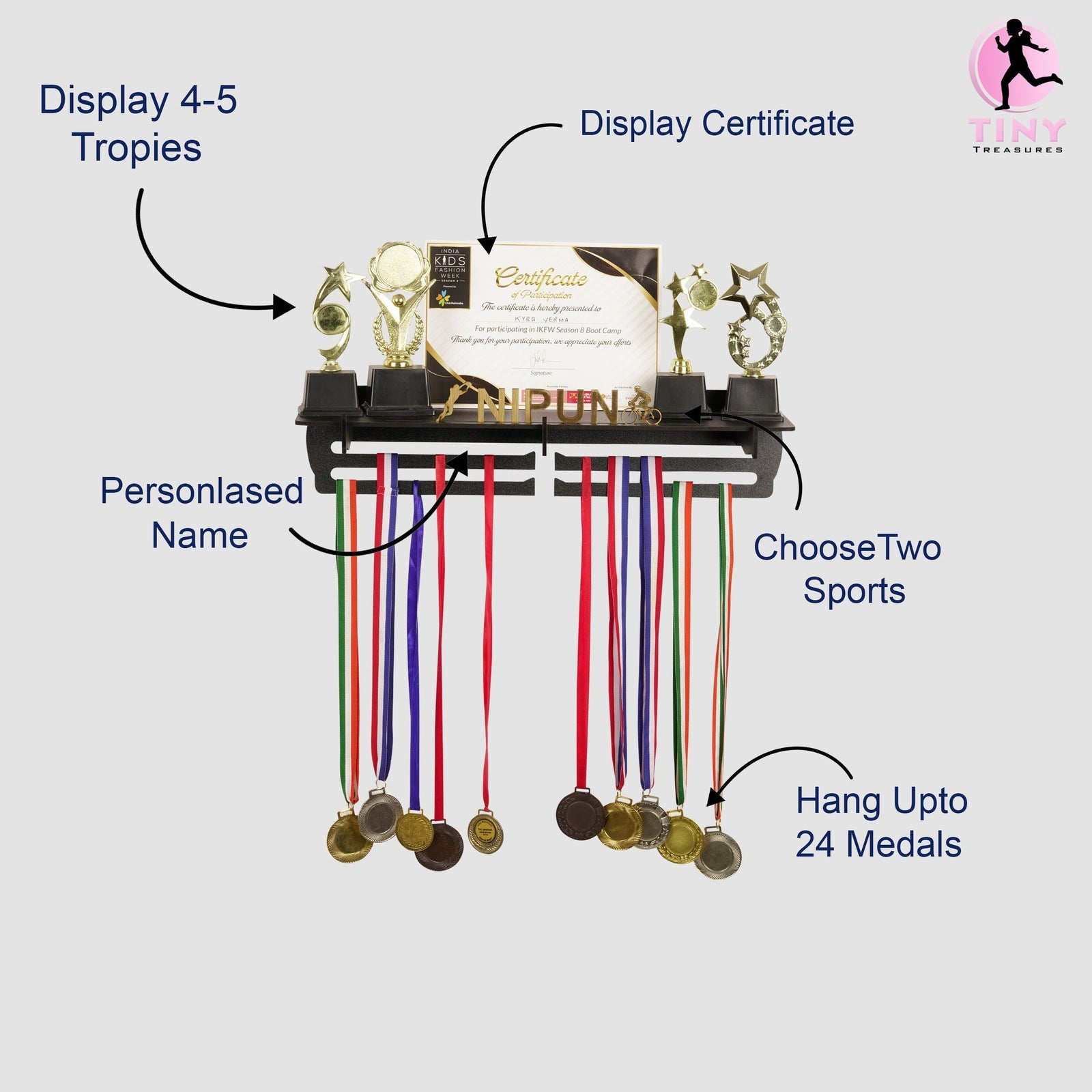 Personalized Trophies And Medal Display Hanger