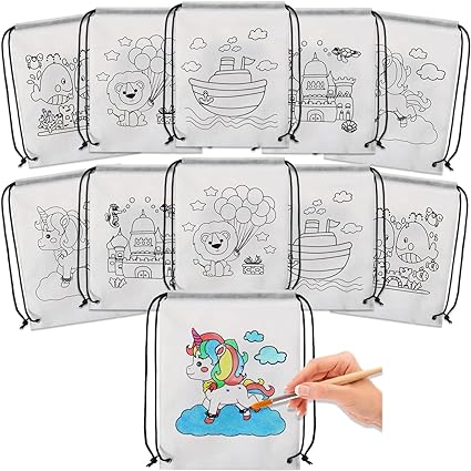 Doodle Coloring Drawstring Sack Bags - Set OF 6 Bags