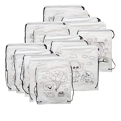 Doodle Coloring Drawstring Sack Bags - Set OF 6 Bags