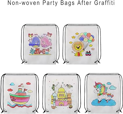 Doodle Coloring Drawstring Sack Bags - Set OF 6 Bags