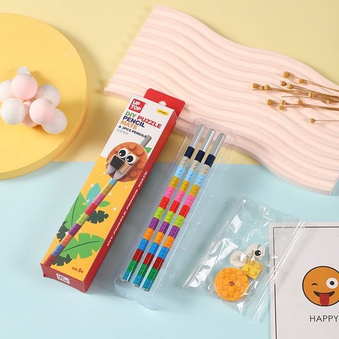 DIY Puzzle Pencil With Lego Topper - Set of 6 Packs