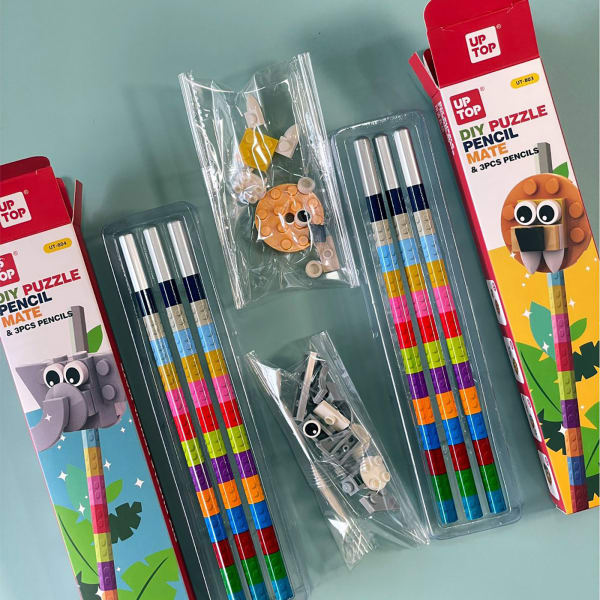 DIY Puzzle Pencil With Lego Topper - Set of 6 Packs